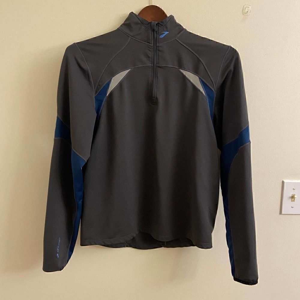 Brooks Quarter Zip Running Mockneck Jacket Gray & Blue Medium